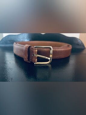 Paul Stuart Brown Leather Belt with Gold Buckle